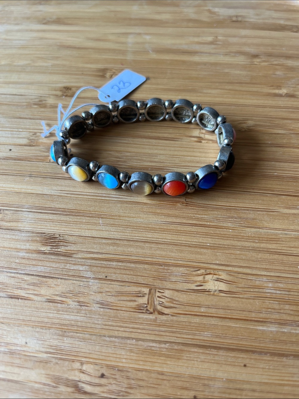23 Gold Tone Multi Colored Stones Stretch Bracelet
